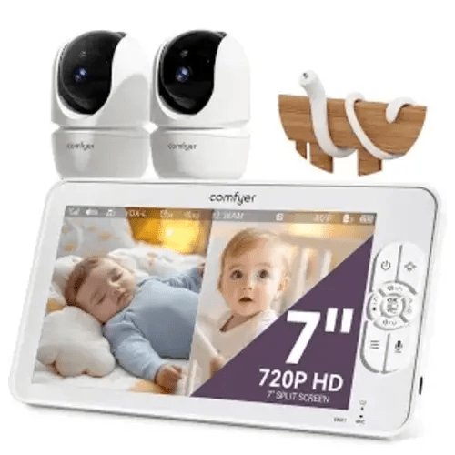 Comfyer 7” split screen baby monitor 2 camera, no wifi,  night vision