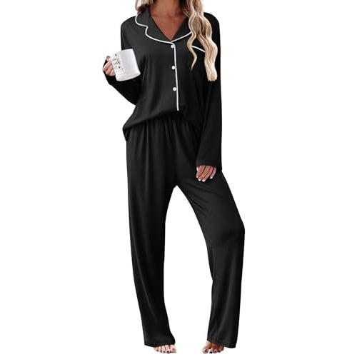 Ekouaer Womens Pajama Sets 2 Piece Long Sleeve Sleepwear Soft Button Down Pjs Lounge Set S-XXL