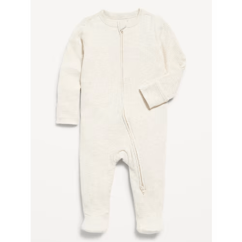 2-Way-Zip Sleep & Play Rib-Knit Footed One-Piece in Oatmeal Heather, 0-3M