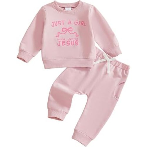 Kupretty Toddler Baby Girl Fall Winter Clothes Embroidered Letter Graphic Crewneck Sweatshirt + Joggers Pants Outfits Set