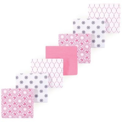 Luvable Friends Hudson Baby Infant Cotton Poly Flannel Receiving Blankets 7pk, Pink Medallion