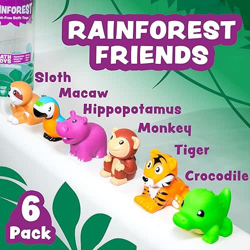 Tub Works® Marine™ Mold Free Bath Toys, 6 Pack | Sealed, No Hole Bath Toys Design Keeps Moisture Out | Soft, Squeezable & Float on Water | Easy-Grip Baby & Toddler Bath Toy Set | Great Baby Pool Toys
