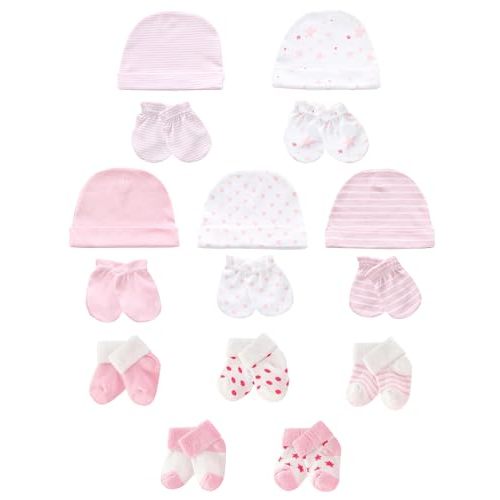 Baby Hats Mittens and Socks Set Soft Cotton Newborn Hat Glove for Boys Girls 0-6 Month
