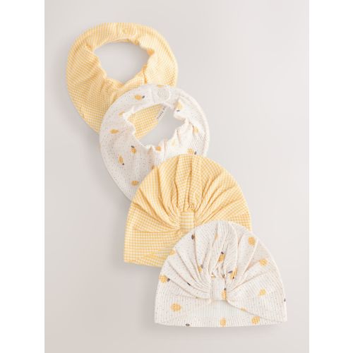 Yellow Baby Turban And Dribble Bib Set 4 Piece (0-18mths)