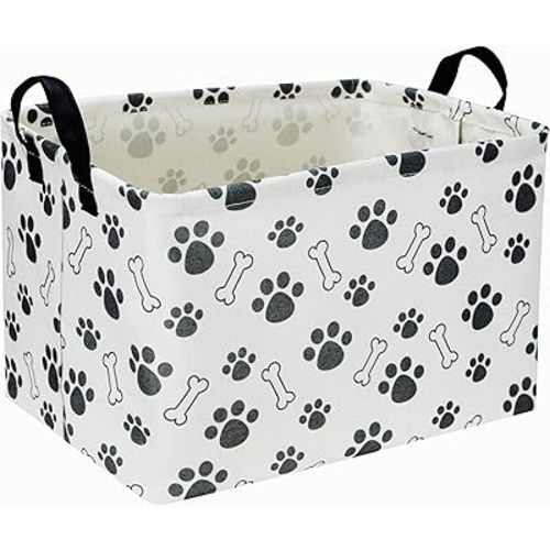 Rectangular Dog Basket,Dog Toy Bin,Dog Storage Basket Organizer.Waterproof PE Coating Puppy Storage Bin with Handles.Dog room decor,Dog Toys,Books,Kid's Gifts basket. (Dog Paw)