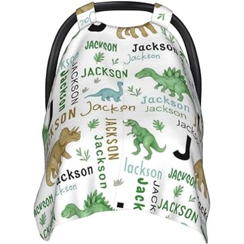 Customized Baby Car Seat Cover with Name, Personalized Dinosaur Car Seat Canopy for Babies Boys, Custom Nursing Breastfeeding Cover Infant Car Seat Canopies, Gifts for Newborn & New Mom