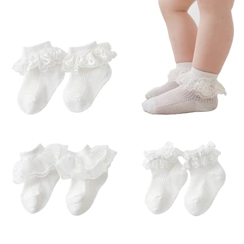 Baby Girls Double Lace Socks,Cute Ruffle Princess Frilly Cotton Dress Ankle Socks for Infant Toddlers and Kids