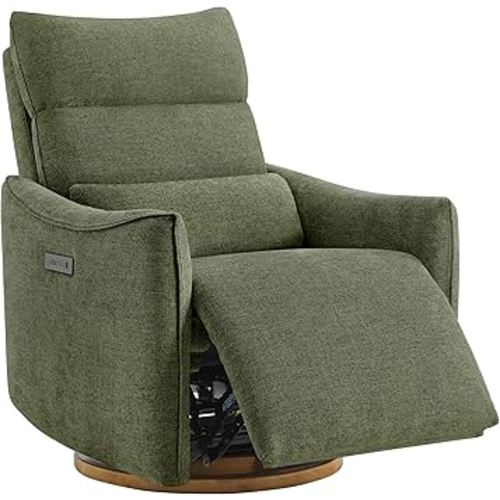 CHITA Swivel Rocker Recliner Chair, Power Nursery Glider Recliner, Nursery Rocking Chair with Adjustable Power Headrest, FSC Certified, Solid Wood Base, Moss Green