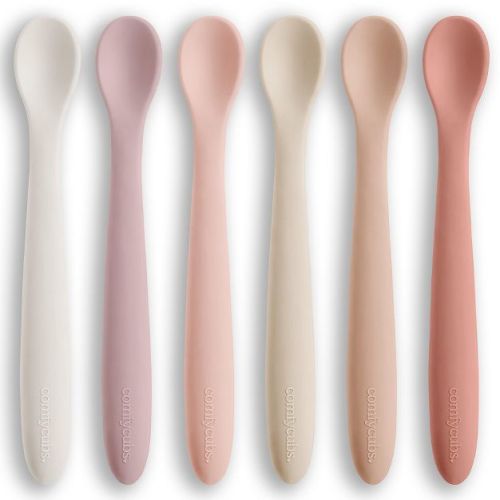 Comfy Cubs Silicone Baby Spoons Set 6-Pack, Blush – BPA Free, Soft Gum-Safe Toddler Eating Essentials – Lightweight & Flexible