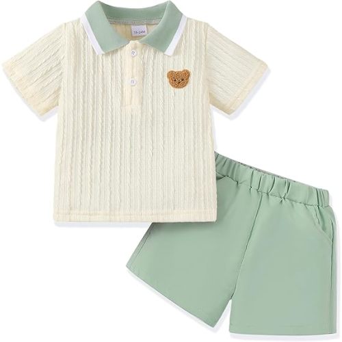 Renotemy Toddler Baby Boys Clothes Summer Outfits Polo Shirt Shorts Set 2Pcs Boys Clothing Sets 12 Month-5T