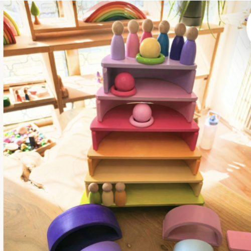 KırtKırt Wooden Rainbow Stacker | Montessori Learning Material | Waldorf Inspired Rainbow | Open Ended Wooden Set