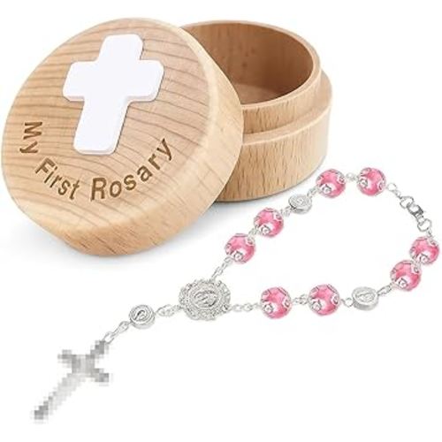 TBTFW My First Rosary, Baby Rosary Baptism Keepsake Box, Rosary Catholic Gift for Girls, First Christian Communion GiftUsed for Baptism Ceremony (Pink)