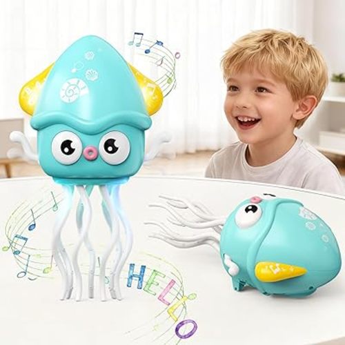 2-in-1 Crawling Dancing Octopus Baby Toys 6-12 Months, Baby Squid Toys Tummy Time Toy with 10 Music & Light, Includes A-Z Learning & Recording Functions, Gifts Toys for 6 7 8 9 Month Old Baby