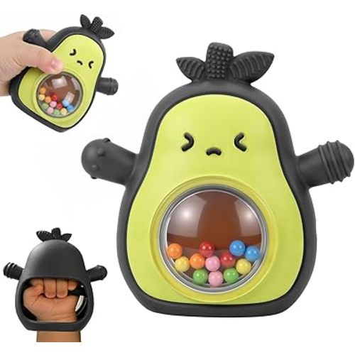 Baby Rattle Teething Toys Silicone Avocado Teething Mitten Sensory Toys for Grasping Chewing Sucking Hearing Needs-Baby Teether for Teething Relief-BPA Free Infant Toys Baby Shower Gifts (Black)