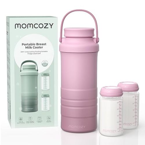 Momcozy 22oz Portable Breast Milk Cooler for Outdoor, Life Saver with 360° Total Cooling for 24 Hours, Larger Capacity Travel Breastmilk Chiller with 2pcs Baby Bottles for Breastmilk Storage, Pink