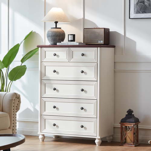 6 Drawers Dresser, Modern Tall Dresser for Closet, High Gloss Chests of Drawers, Wood Storage Cabinet for Entryway, Living Room, Dressing Room, White