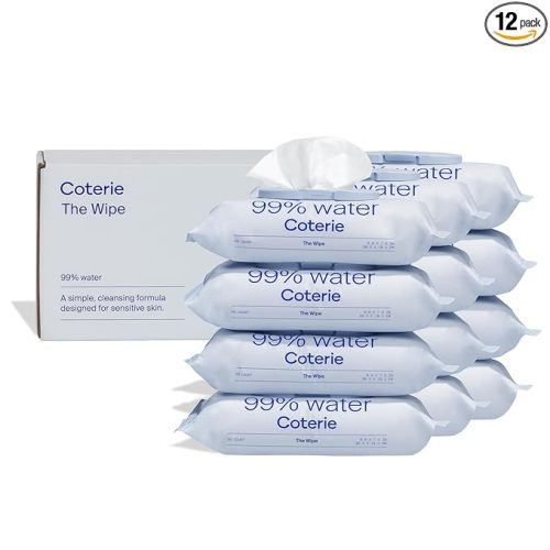 Coterie Baby Wipes for Sensitive Skin, Plant-Based and Plastic-Free Fibers, 99% Water, Hypoallergenic, pH Balanced, Unscented, Clean and Gentle Baby Essentials, 12 Pack, 672 Count