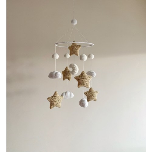 Crochet stars and clouds baby mobile, Handmade go stars baby mobile, Crochet star baby nursery, Ornaments, Birthday gift, Christmas gift.