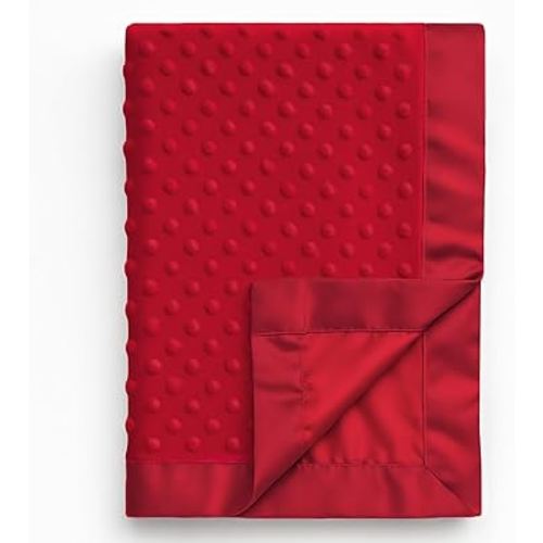 Pro Goleem Baby Soft Minky Dot Blanket with Silky Satin Backing Baby Gifts for Boys and Girls (Red, 30’’ x 40’’)