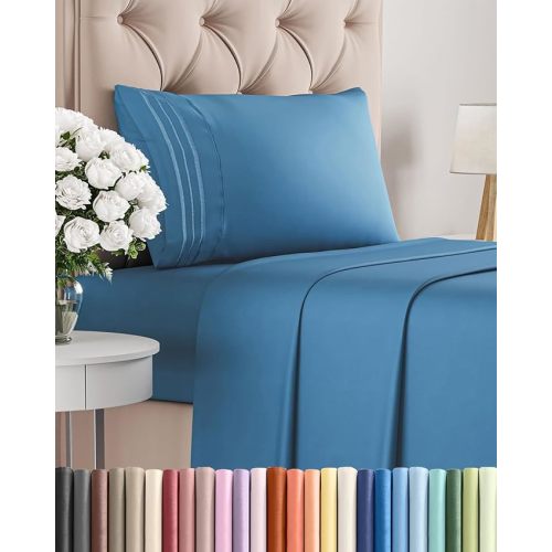 Twin Size 3 Piece Sheet Set - Comfy Breathable & Cooling Bed Sheets Set - Hotel Luxury Bedding for Women, Men, Kids, Teens, Boys & Girls - Deep Pockets, Soft and Wrinkle Free - Oeko-Tex - Denim Blue