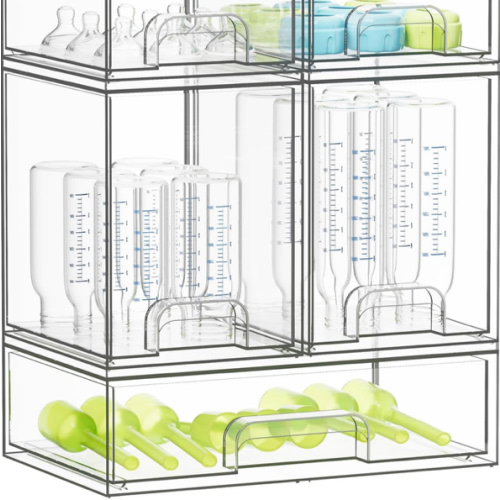 SpaceAid Bottle Storage Organizer Baby - Acrylic Bottles Station Organizer Container, Stackable Clear Drawers for Countertop, Vanity, Bathroom, Cabinet, Pantry Organization, 5 Pack, 2S2M1L, 15.4" H