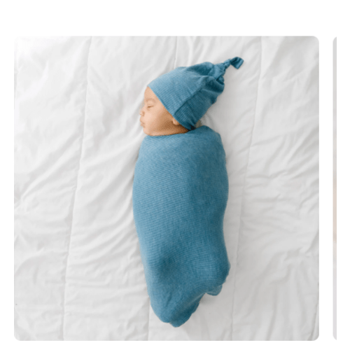 Heather Blue Ribbed Swaddle & Hat Set - Little Sleepies