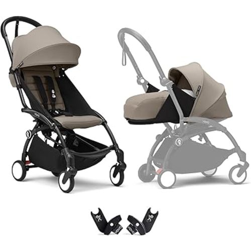 YOYO3 Stroller from Newborn to Toddler: Includes Black Frame, Taupe 6+ Color Pack, Taupe 0+ Newborn Pack, and car seat adapters - Light & Compact - Carry-On Compatible