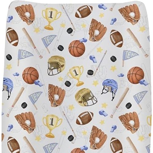 Baby Sports Changing Pad Covers for Boy Girl Vintage Basketabll Football Stars Fitted Change Table Pad Mats American Sports Soft Nursery Diaper Change Table Sheets for 32''×16'' Contoured Pad