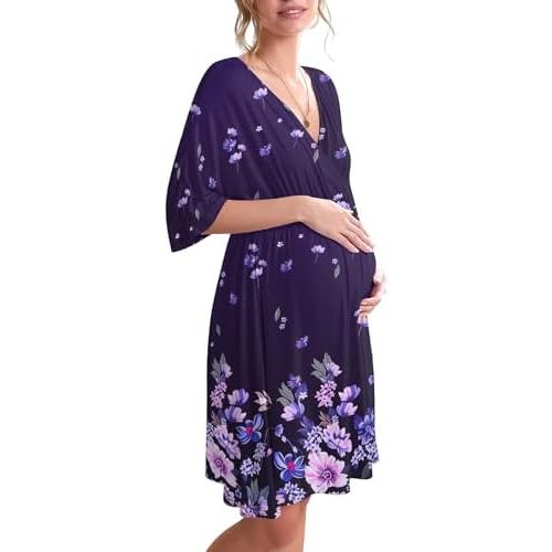 Ekouaer 3 in 1 Labor/Delivery/Hospital Gown Maternity Dress Nursing Nightgown Sleepwear for Breastfeeding