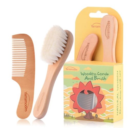 YarraModes Baby Goat Hair Brush and Comb Set for Newborns & Toddlers| Eco-Friendly Safe Brush | Natural Wooden Comb | Soft Bristles for Cradle Cap | Perfect Baby Shower and Registry Gift