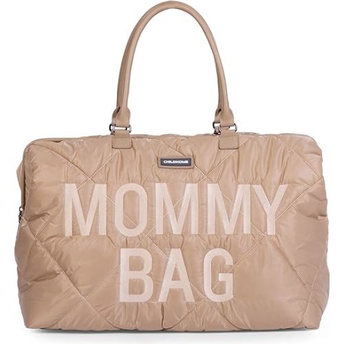 Childhome The Original Mommy Bag – Large Baby Diaper Bag, Mommy Hospital Tote and Travel Tote, Pregnancy Must Haves (Puffered Beige)