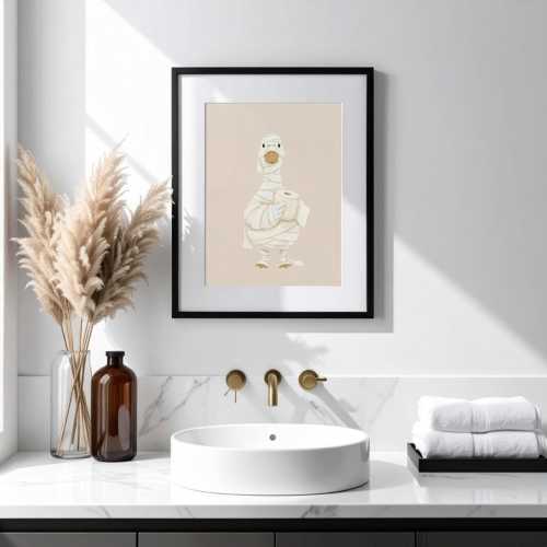 Goose Bathroom Wall Print: Funny Toilet Paper Goose Art