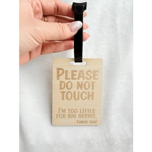 Wooden Baby Car Seat Ornament Please Do Not Touch Sign, Newborn Infant Safety Hanging Tag, Natural Wood Nursery & Stroller Décor