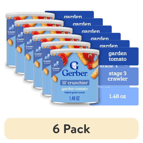 (6 pack) Gerber Stage 3 Baby Food, Garden Tomato Lil Crunchies, 1.48 oz Canister