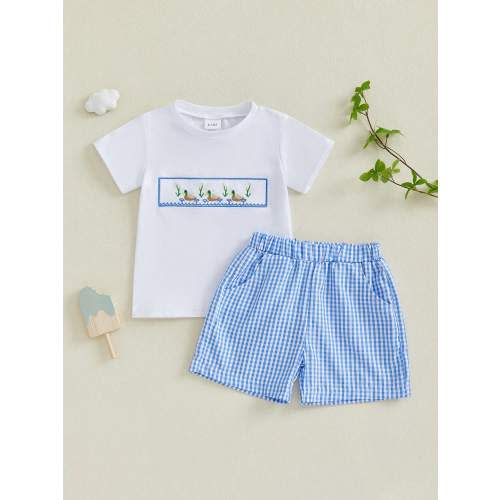 Toddler Baby Boys Summer Outfits Letter Embroidery Round Neck Short Sleeve T-Shirts Elastic Waist Shorts 2Pcs Clothes Set | SHEIN USA