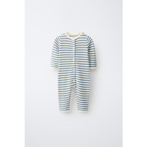 STRIPED KNIT JUMPSUIT - Ecru / Blue | ZARA United States