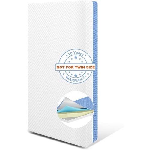 5"x 27.5"x52" Mattress, NOT for Twin Size, 2-Stage Dual-Sided Odorless & Noiseless Glue Free, 2 Independent Foam Layers, Water-Proof, Detachable and Washable, Pure White & Blue