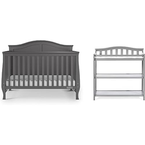 Child Craft Camden Crib and Changing Table Nursery Set, 2-Piece, Includes 4-in-1 Convertible Crib and Changing Table, Grows with Your Baby (Cool Gray)