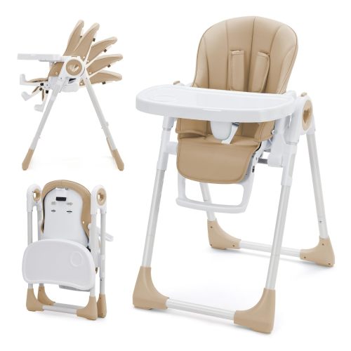 Garvee Baby High Chair for Babies and Toddlers with Adjustable Heights & Footrests, Foldable Highchair with 5 Recline Adjustable Backrest, Baby Feeding Chair with Removable Double Tray, Infant Highchair