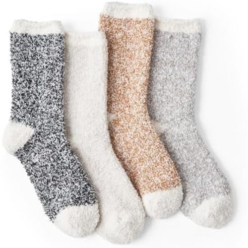 Snuggle Sac Warm Fuzzy Socks Christmas Socks for Women Super Soft Cozy Winter Slipper Socks Set Birthday Gifts For Her 4Pairs