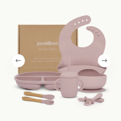 Silicone Baby Feeding Set Pink - Pookiboo | Adorable Baby Gift Sets - Natural, Non-Toxic, BPA-Free Feeding Essentials, Toys & Baby Products