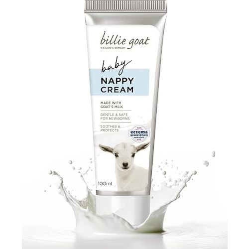 Billie Goat Baby Nappy Cream, Gentle & Safe for newborns, Fragrance & Color Free, Paraben & SLS Free,100ml, with Fresh Australian Goats Milk. Nourishing, relief from nappy rash, Gentle on Eczema Prone