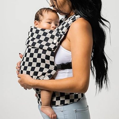 Mabē Monarch Ergonomic Baby Carrier – Premium Cotton Soft Structured Newborn to Toddler Carrier with Hip-Healthy Design, 3 Carry Positions (7-35lbs), Lightweight & Breathable, (Ebony Check)
