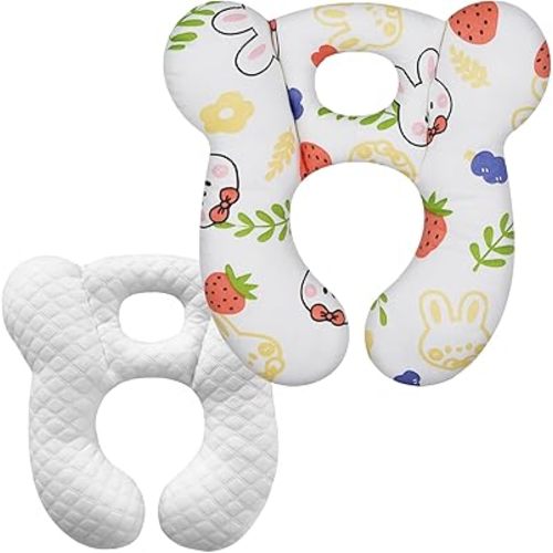 Baby Travel Pillow, Upgrade U-Shape Infant Pillow for Car Seat Pushchair and Stroller, Soft Comfortable Sleep Cushion for Kids Newborn and Toddler -StrawberryWhite
