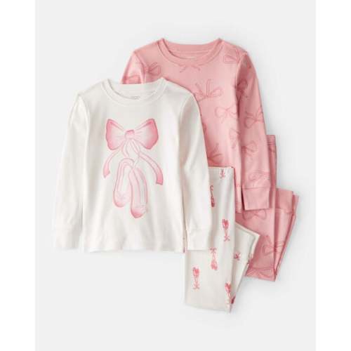 Baby Girl Ballet Print 100% Cotton Long-Sleeve 4-Piece Pajamas - Pink/White - Carter's | Carter's
