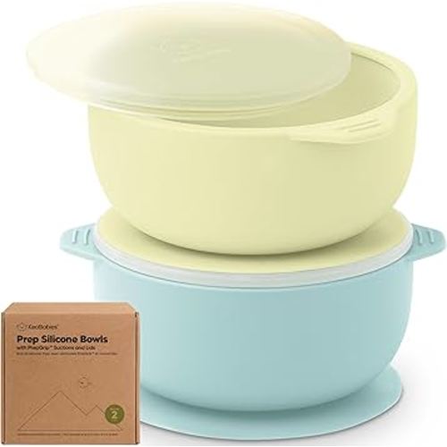 KeaBabies 2-Pack Baby Bowls with Suctions, Lids - Silicone Toddler Suction Bowls for Baby Boy, Girl, Kids, Food Grade Silicone, BPA-Free, Dishwasher Safe, Toddler Eating Essentials (Pastel Sky)