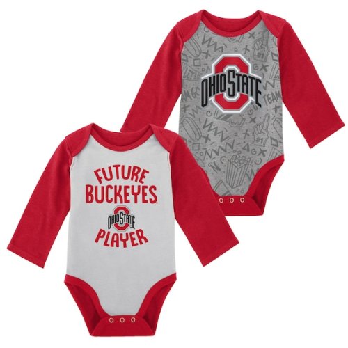 Ohio State Buckeyes Newborn & Infant 2-Pack Play Time Long Sleeve Bodysuit Set - White/Gray