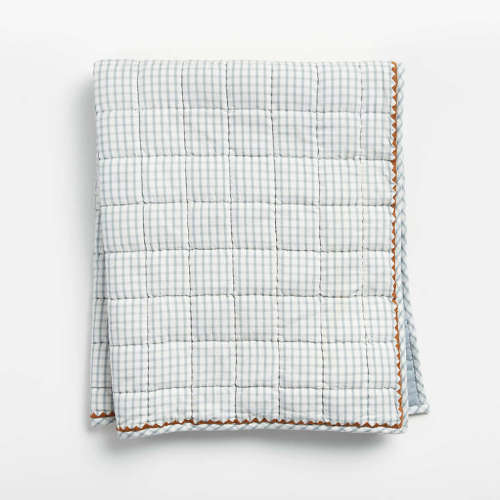 Blue Windowpane Plaid Organic Cotton Baby Crib Quilt