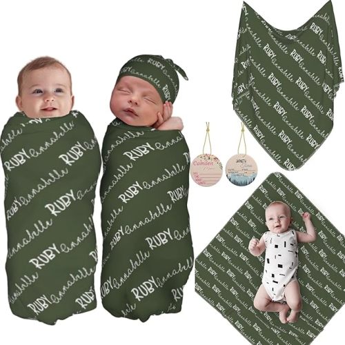 Personalized Baby Swaddle with Name, Baby Name Blanket, Personalized Baby Blanket, Custom Baby Blanket, Custom Newborn Baby Gift (Evergreen)