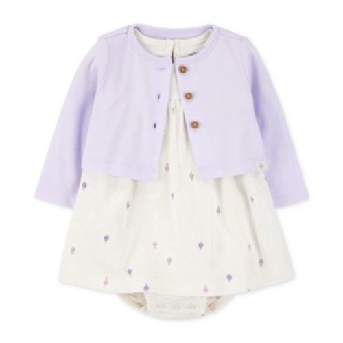 Baby Girls Cotton Bodysuit Dress & Cardigan, 2 Piece Set